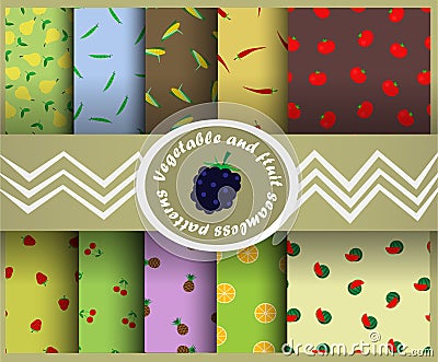 Vegetables and fruits seamless pattern Vector Illustration