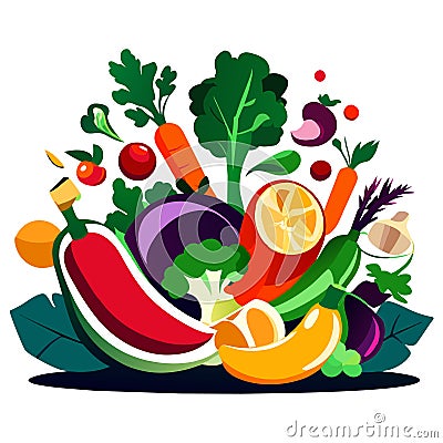 Vegetables and fruits. Vector illustration of vegetables and fruits. Generative AI Vector Illustration