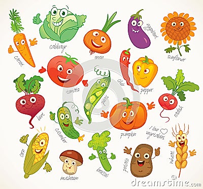 Vegetables. Funny cartoon character Vector Illustration