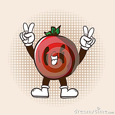 Vegetables Funny cartoon characters Groovy hippie 70s Sticker in trendy retro cartoon style Vector Illustration