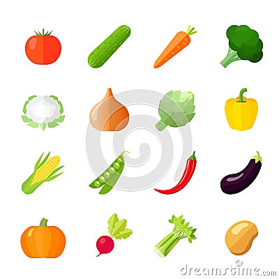 Vegetables Icons Flat Vector Illustration