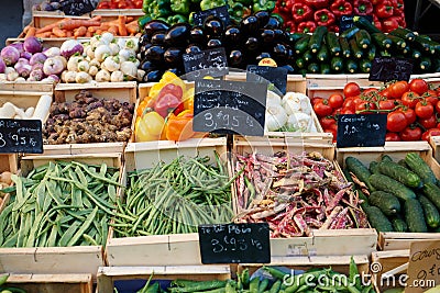 Vegetables on market stall Stock Photo