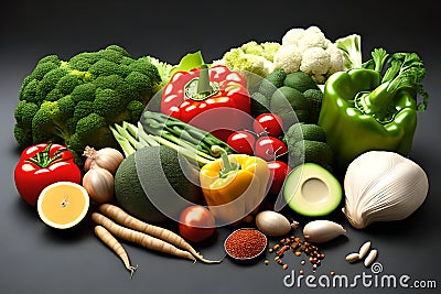 Vegetables of Multiple Types on Gray Surface Generative AI Stock Photo