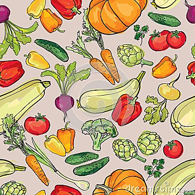 Vegetables pattern. Food ingredients seamless background. Stock Photo