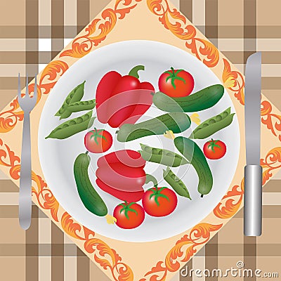 Vegetables on a plate Vector Illustration