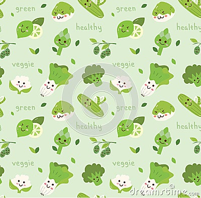 Vegetables seamless background in kawaii style vector Stock Photo