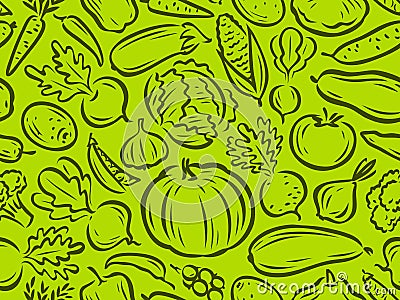 Vegetables seamless background. Natural food vector illustration Vector Illustration