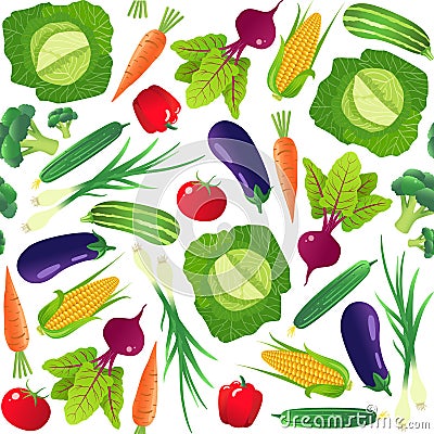 Vegetables seamless pattern. Vegetarian food. Isolated on white background. Vector Illustration