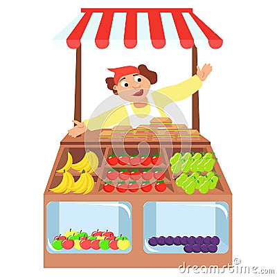 Vegetables shop stall, farmers market, Vector Illustration