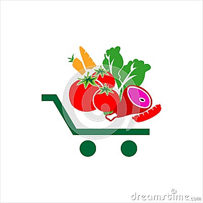 vegetables on shopping cart grocery logo icon design symbol vector Vector Illustration