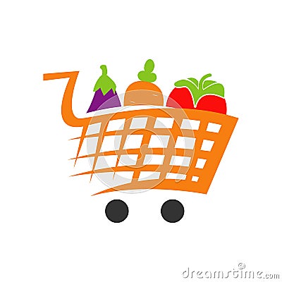 vegetables on shopping cart trolley grocery logo icon design vector Vector Illustration