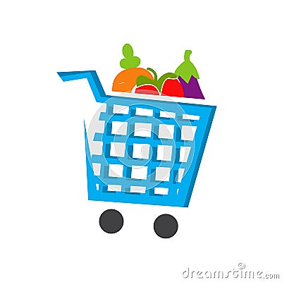 vegetables on shopping cart trolley grocery logo icon design vector Vector Illustration