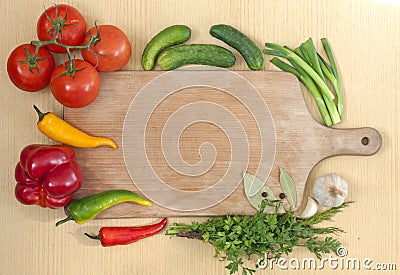 Vegetables and spices border Stock Photo