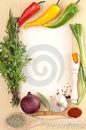 Vegetables and spices border Stock Photo