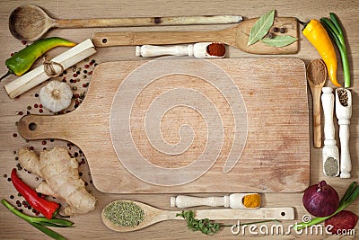 Vegetables and spices border Stock Photo