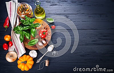 Vegetables and spices ingredient for cooking italian food Stock Photo