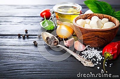 Vegetables and spices ingredient for cooking italian food Stock Photo