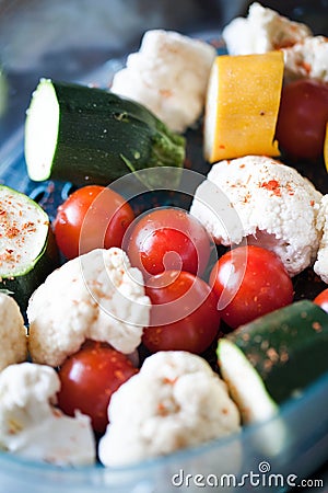 Vegetables in steamer Stock Photo