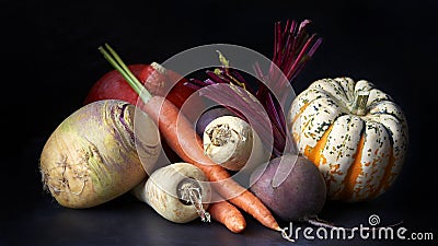 Vegetables, still life on a black background Stock Photo