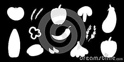 vegetables vitamins white black garden elements set Vector Illustration