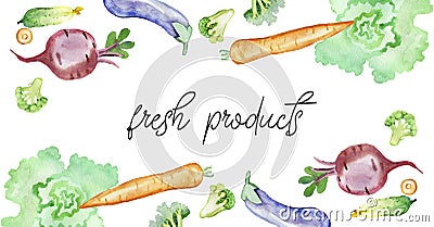 Vegetables Watercolor Fresh Produce Horizontal Banner for Social Media Stock Photo