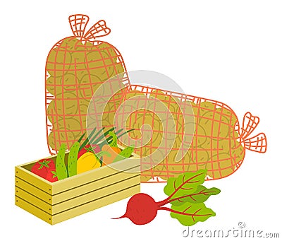 Harvesting Products, Vegetables in Case Vector Vector Illustration