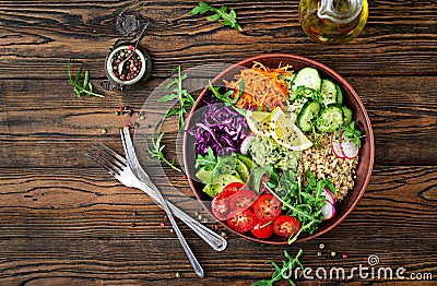 Vegetarian Buddha bowl with quinoa and fresh vegetables Stock Photo