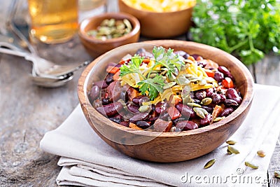 Vegetarian chili with red and black beans Stock Photo