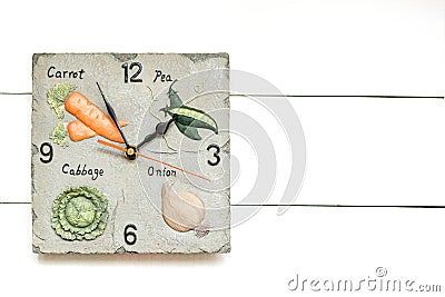 Vegetarian clock for vegetable diet, time to have breackfast, clock background, clock concept Stock Photo
