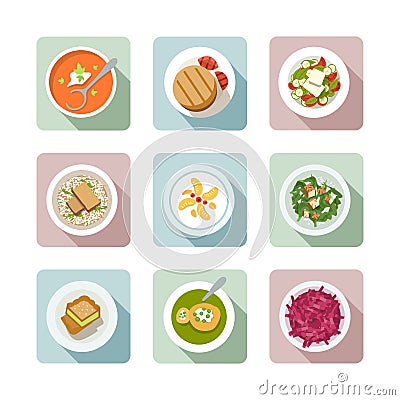 Vegetarian cuisine. Flat icons in color Vector Illustration