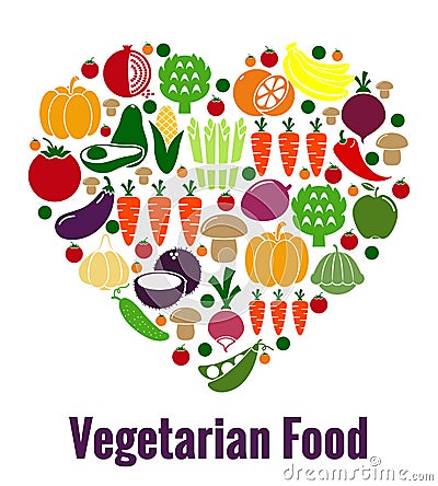 Vegetarian food heart shape Vector Illustration