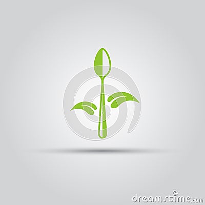 Spoon with leafs isolated vector icon or logo Vector Illustration