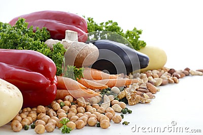 Vegetarian food vegetables, nuts and legumes. Stock Photo