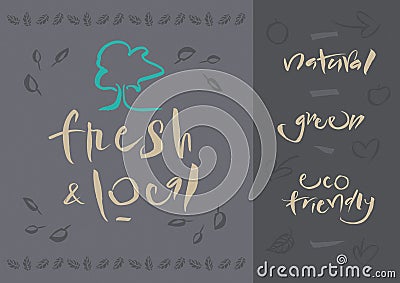 Vegetarian - Fresh & Local - Calligraphy Vector Illustration