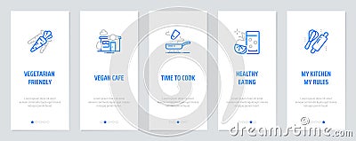 Vegetarian friendly, Vegan cafÃ©, Time to cook, Healthy eating Vector Illustration