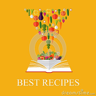 Book of recipes, cookbook, best recipes. Vegetarian, healthy eat Vector Illustration