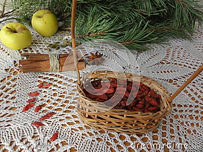 Vegetarian healthy food goji berries, star anise, cinnamon, apples Stock Photo