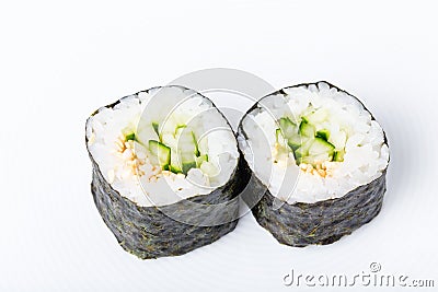 Vegetarian japanese sushi roll with cucumber. Stock Photo