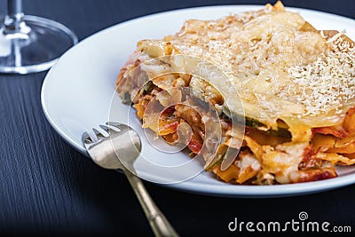 Vegetarian lasagne on the plate Stock Photo