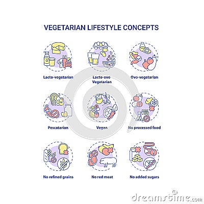 Vegetarian lifestyle concept icons set Vector Illustration