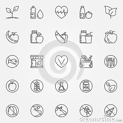 Vegetarian line icons set Vector Illustration