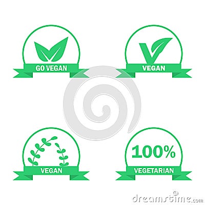 Vegetarian logos set. Green food symbols. Vector labels Vector Illustration