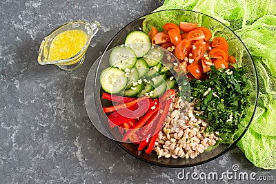 Vegetarian lunch bowl with pearl barley and vegetables Stock Photo