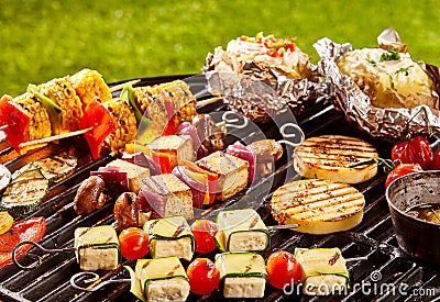 Vegetarian meat alternatives on cookout grill Stock Photo