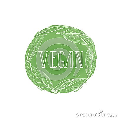 Vegetarian natural food sign. Vegan lettering, floral label Stock Photo