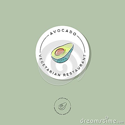 Vegetarian restaurant logo. Avocado cafe emblem. Avocado icon. Vector Illustration