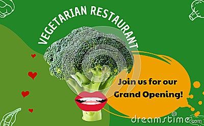 Vegetarian restaurant opening promo. vegan labels Stock Photo