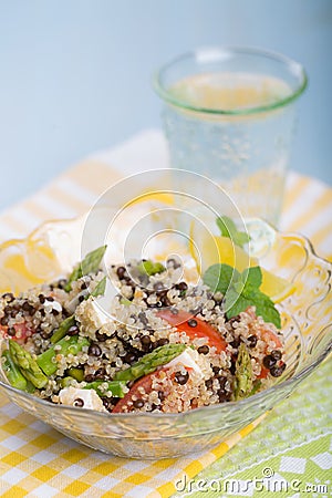 Vegetarian salad with asparagus, lentils, quinoa Stock Photo