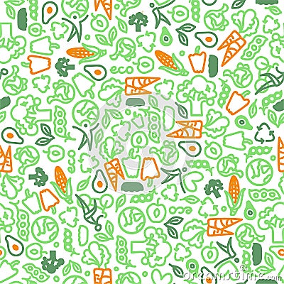 Vegetarian seamless pattern of green vegetables Vector Illustration