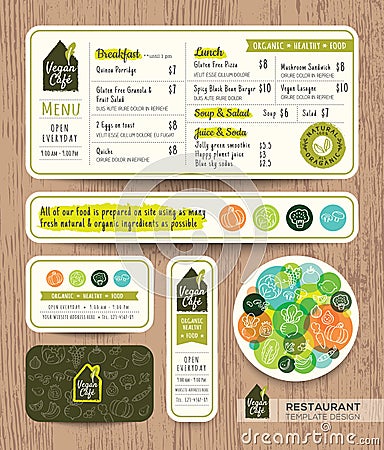 Vegetarian and vegan healthy restaurant cafe set menu graphic design Vector Illustration